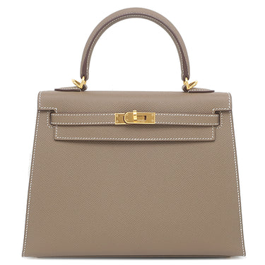 エルメス HERMES ケリー25 外縫い エトゥープ ヴォーエプソン 2WAYバッグ ゴールド金具 グレージュ ショルダー 2025年製