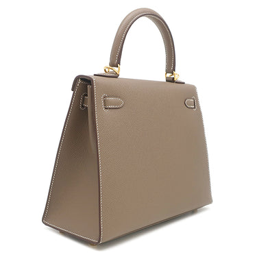 エルメス HERMES ケリー25 外縫い エトゥープ ヴォーエプソン 2WAYバッグ ゴールド金具 グレージュ ショルダー 2025年製
