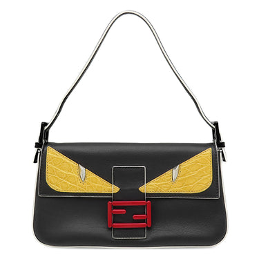 フェンディ FENDI モンスター バグズ バゲット BR600 41K ブラック×イエロー レザー 2WAYバッグ シルバー金具 ショルダー ミラー欠品
