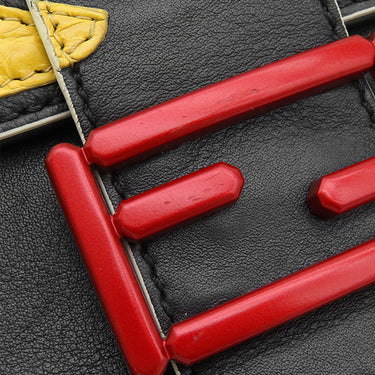 フェンディ FENDI モンスター バグズ バゲット BR600 41K ブラック×イエロー レザー 2WAYバッグ シルバー金具 ショルダー ミラー欠品