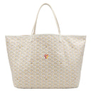 ゴヤール GOYARD サンルイ クレールヴォア GM ホワイト×イエロー PVCコーティングキャンバス ゴヤールディンキャンバス シュヴロッシュカーフスキン トートバッグ シルバー金具 ヘンリーボーン リバーシブル
