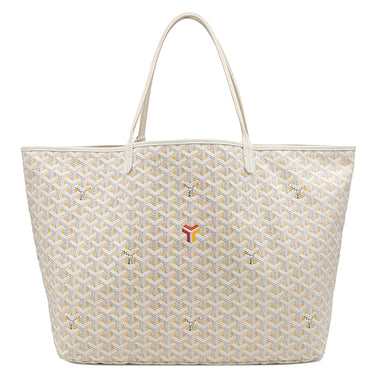 ゴヤール GOYARD サンルイ クレールヴォア GM ホワイト×イエロー PVCコーティングキャンバス ゴヤールディンキャンバス シュヴロッシュカーフスキン トートバッグ シルバー金具 ヘンリーボーン リバーシブル