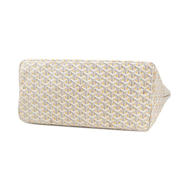 ゴヤール GOYARD サンルイ クレールヴォア GM ホワイト×イエロー PVCコーティングキャンバス ゴヤールディンキャンバス シュヴロッシュカーフスキン トートバッグ シルバー金具 ヘンリーボーン リバーシブル