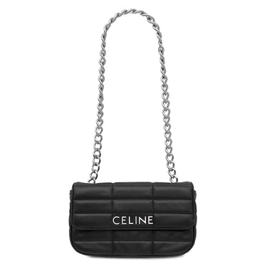 セリーヌ CELINE マトラッセ モノクローム ブラック レザー ショルダーバッグ シルバー金具 黒 ロゴ チェーンショルダー チェーンバッグ