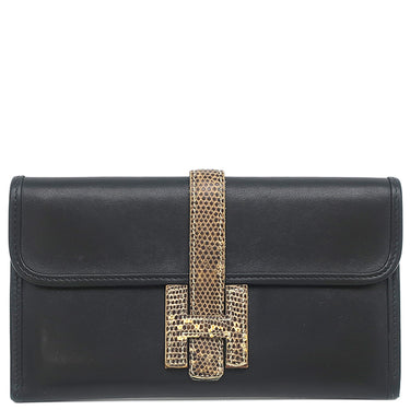 エルメス HERMES ジジェ エラン ブラック×オンブレ スイフト リザード クラッチバッグ 黒 グレー