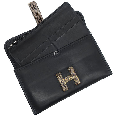 エルメス HERMES ジジェ エラン ブラック×オンブレ スイフト リザード クラッチバッグ 黒 グレー