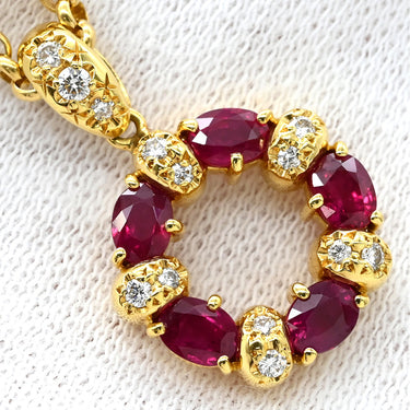 タサキ TASAKI ルビー ダイヤ サークル レッド×イエローゴールド K18YG ダイヤモンド ルビー ネックレス 750 K18YG ラウンド 赤