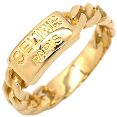 セリーヌ CELINE ロゴプレート チェーン イエローゴールド K18YG ダイヤモンド リング 指輪 Au750 18K 18金 ヴィンテージ 12号