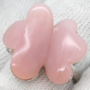 クイーン QUEEN ピンクオパール ダイヤモンド ピンク×ホワイトゴールド K18WG ダイヤモンド ピンクオパール リング 指輪 Au750 18K バタフライ 蝶々 フラワー 花 13.5号