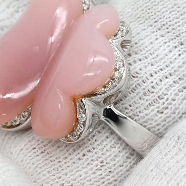 クイーン QUEEN ピンクオパール ダイヤモンド ピンク×ホワイトゴールド K18WG ダイヤモンド ピンクオパール リング 指輪 Au750 18K バタフライ 蝶々 フラワー 花 13.5号