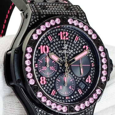 腕時計 ウブロ HUBLOT ビッグバン ブラックフローピンク 341.SV.9090.PR.0933 自動巻き メンズ 純正ダイヤ&サファイア 限定