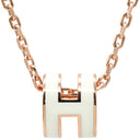 エルメス Hermes ポップアッシュ ミニ ペンダント ホワイトXローズゴールド GP ラッカー ネックレス ピンクゴールド金具 白 Hモチーフ 新品 未使用