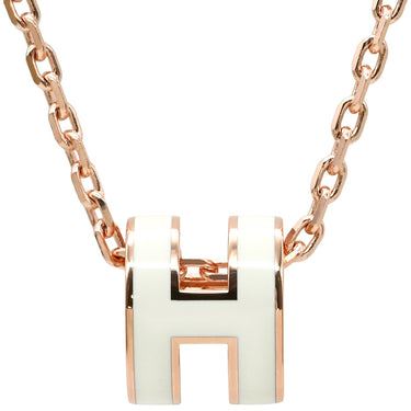 エルメス HERMES ポップアッシュ ミニ ペンダント ホワイトXローズゴールド GP ラッカー ネックレス ピンクゴールド金具 白 Hモチーフ 新品 未使用