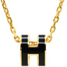 エルメス HERMES ポップアッシュ ミニ ペンダント ブラック×ゴールド GP ラッカー ネックレス Hモチーフ 黒 新品 未使用