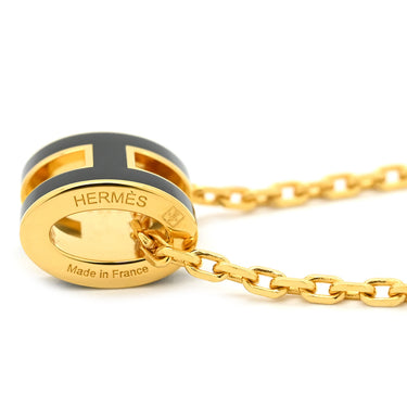 エルメス HERMES ポップアッシュ ミニ ペンダント ブラック×ゴールド GP ラッカー ネックレス Hモチーフ 黒 新品 未使用