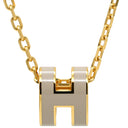 エルメス HERMES ポップアッシュ ミニ ペンダント マロングラッセ×ゴールド GP ラッカー ネックレス Hモチーフ 新品 未使用