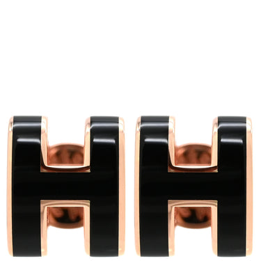 エルメス HERMES ポップアッシュ Hピアス ミニ ブラック×ローズゴールド GP エナメル ピアス ピンクゴールド 黒 Hモチーフ 新品 未使用