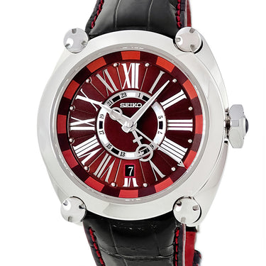 腕時計 セイコー SEIKO ガランテ GMT SBLM005 8L36-00C0 自動巻き メンズ デイト デュアルタイム ローマン ワインレッド 赤