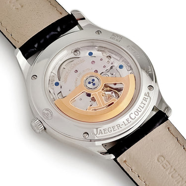 腕時計 ジャガールクルト JAEGER LECOULTRE マスター コントロール デイト Q1548530 176.8.40.S 自動巻き メンズ 青針 シースルーバック