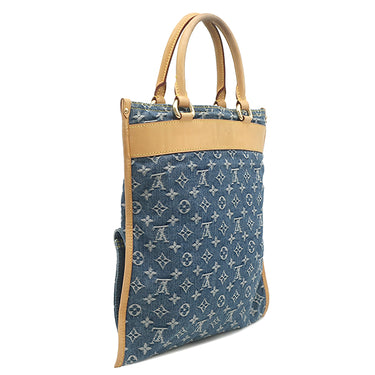 ルイヴィトン LOUIS VUITTON フラットショッパー M95018 モノグラムデニム モノグラムデニム トートバッグ ゴールド金具 青 ネームタグ欠品
