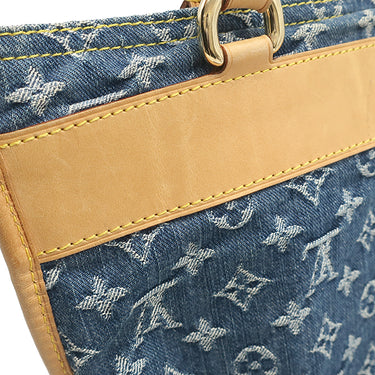 ルイヴィトン LOUIS VUITTON フラットショッパー M95018 モノグラムデニム モノグラムデニム トートバッグ ゴールド金具 青 ネームタグ欠品