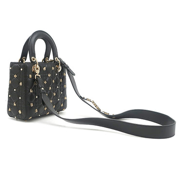 クリスチャン・ディオール Christian Dior レディディオール ブラック レザー 2WAYバッグ ゴールド金具 黒 ショルダー ハンドバッグ 星座