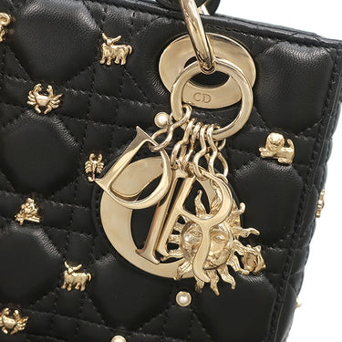 クリスチャン・ディオール Christian Dior レディディオール ブラック レザー 2WAYバッグ ゴールド金具 黒 ショルダー ハンドバッグ 星座