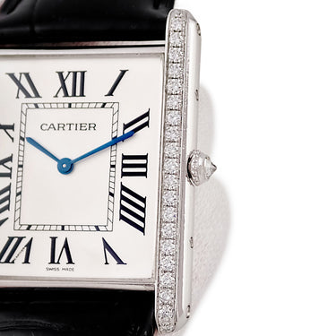 腕時計 カルティエ Cartier タンク ルイ カルティエ XL WT200006 手巻き メンズ K18WG無垢 純正ダイヤ スクエア ローマン 薄型