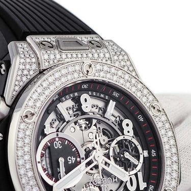 腕時計 ウブロ HUBLOT ビッグバン ウニコ チタニウム パヴェ 411.NX.1170.RX.1704 自動巻き メンズ 純正ダイヤ スケルトン