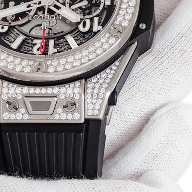腕時計 ウブロ HUBLOT ビッグバン ウニコ チタニウム パヴェ 411.NX.1170.RX.1704 自動巻き メンズ 純正ダイヤ スケルトン