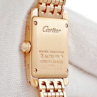腕時計 カルティエ Cartier タンク アメリカン ミニ WB710012 クオーツ レディース K18PG無垢 純正ダイヤ ギョウシェ 青針