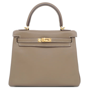 エルメス HERMES ケリー25 内縫い エトゥープ ヴォースイフト 2WAYバッグ ゴールド金具 グレージュ