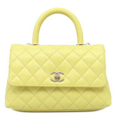 シャネル CHANEL トップハンドル フラップ バッグ A92990 ライトイエロー キャビアスキン 2WAYバッグ シャンパンゴールド金具 ココハンドル