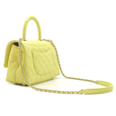 シャネル CHANEL トップハンドル フラップ バッグ A92990 ライトイエロー キャビアスキン 2WAYバッグ シャンパンゴールド金具 ココハンドル