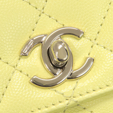 シャネル CHANEL トップハンドル フラップ バッグ A92990 ライトイエロー キャビアスキン 2WAYバッグ シャンパンゴールド金具 ココハンドル
