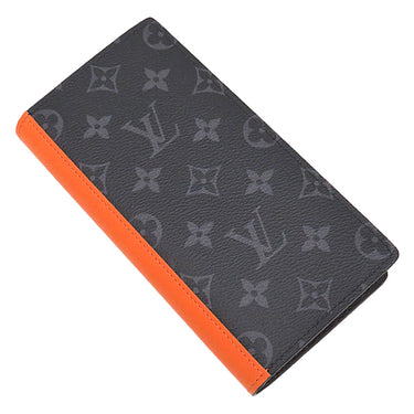 ルイヴィトン LOUIS VUITTON ポルトフォイユ ブラザ M25846 サンライズ オレンジ モノグラムエクリプス 長財布 シルバー金具 黒 二つ折り