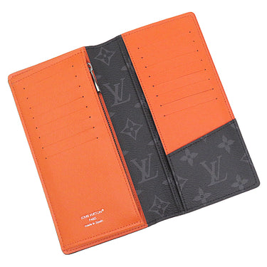 ルイヴィトン LOUIS VUITTON ポルトフォイユ ブラザ M25846 サンライズ オレンジ モノグラムエクリプス 長財布 シルバー金具 黒 二つ折り