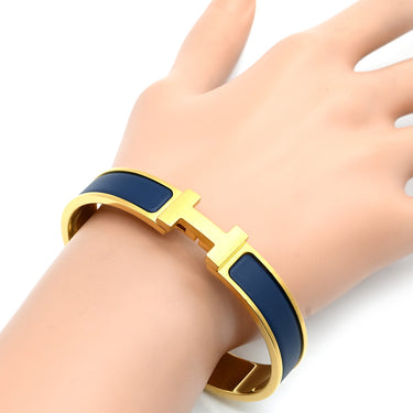 エルメス Hermes クリックHH PM ネイビー×ゴールド GP エナメル ブレスレット ブルー 青 紺 Hブレス
