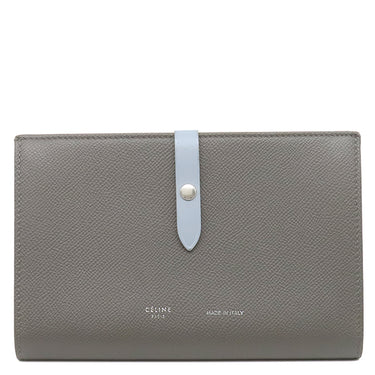 セリーヌ CELINE ストラップ ラージ マルチファンクション グレー×ブルー レザー 長財布 シルバー金具 バイカラー