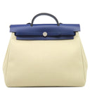 エルメス HERMES エールバッグジップMM 39 ブルーアンクル×ベージュ キャンバス トワルミリタリー ヴァッシュハンター 2WAYバッグ シルバー金具 青 ハンドバッグ ショルダー