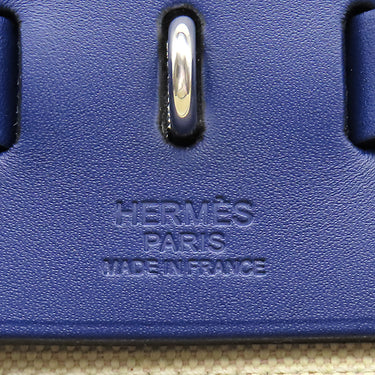 エルメス HERMES エールバッグジップMM 39 ブルーアンクル×ベージュ キャンバス トワルミリタリー ヴァッシュハンター 2WAYバッグ シルバー金具 青 ハンドバッグ ショルダー