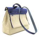 エルメス HERMES エールバッグジップMM 39 ブルーアンクル×ベージュ キャンバス トワルミリタリー ヴァッシュハンター 2WAYバッグ シルバー金具 青 ハンドバッグ ショルダー