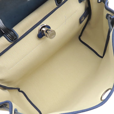 エルメス HERMES エールバッグジップMM 39 ブルーアンクル×ベージュ キャンバス トワルミリタリー ヴァッシュハンター 2WAYバッグ シルバー金具 青 ハンドバッグ ショルダー