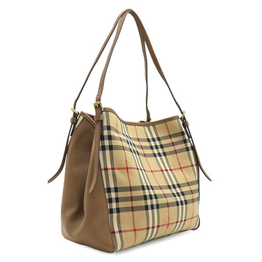 バーバリー BURBERRY ノバチェック ベージュ×ブラウン キャンバス レザー トートバッグ ゴールド金具 Horseferry Canterbury ショルダーバッグ 肩掛け