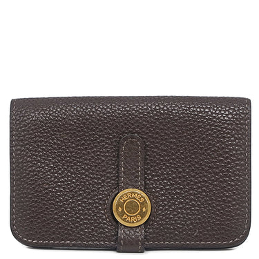 エルメス HERMES ドゴン カードケース チェーン付き エベンヌ トゴ カードケース ゴールド金具 茶 カード入れ 名刺入れ コインケース