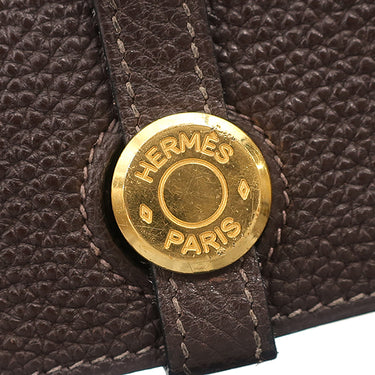 エルメス HERMES ドゴン カードケース チェーン付き エベンヌ トゴ カードケース ゴールド金具 茶 カード入れ 名刺入れ コインケース
