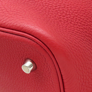 エルメス HERMES ピコタンロックMM ルージュカザック トリヨンクレマンス ハンドバッグ シルバー金具 赤 鍵1本欠品