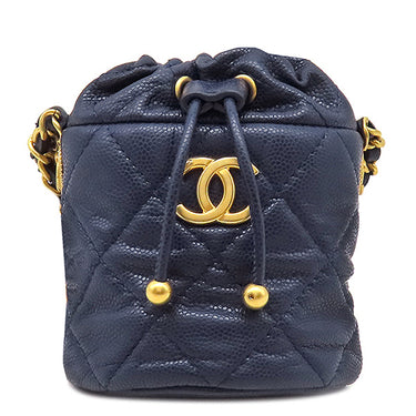 シャネル Chanel マトラッセ ミニ バケットバッグ ネイビー キャビアスキン ショルダーバッグ ヴィンテージ金具 ココマーク
