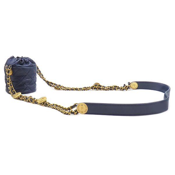 シャネル Chanel マトラッセ ミニ バケットバッグ ネイビー キャビア