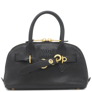 ミュウミュウ MIU MIU アバンチュール トップハンドル スモール 5BB169 ブラック シープスキン 2WAYバッグ ヴィンテージ金具 黒 ロゴ ハンドバッグ ショルダー